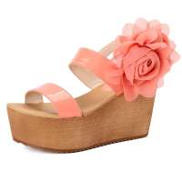 卡文/COVER夏新品舒适百搭头层牛漆皮坡跟女凉鞋CM29412头层牛漆皮/粉红色39