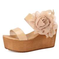 卡文/COVER夏新品舒适百搭头层牛漆皮坡跟女凉鞋CM29412头层牛漆皮/浅杏色36