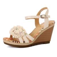 卡迪娜/Kadina新款女鞋坡跟百搭羊皮浅口女凉鞋KM29908羊皮/米白色39