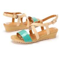 卡文/cover夏季新款头层牛皮凉鞋拼色坡跟单鞋CM39409头层牛皮/水绿色/浅粉色36