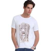 LESMART莱斯玛特男装圆领豹子印花短袖T恤TW13358(白色/L)