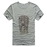 LESMART莱斯玛特男装圆领豹子印花短袖T恤TW13358(麻灰色/M)