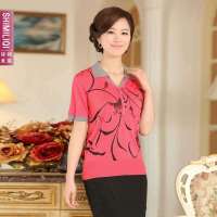 诗米利琪 女装短袖韩版时尚优雅烫钻针织衫女装翻领装大码C-228(深脂红 XL)