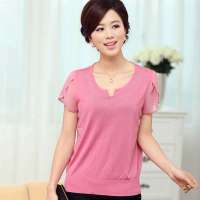 诗米利琪 女装女装短袖装韩版宽松大码针织衫8730(粉红 XXL)