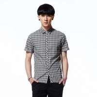 唐狮 男式 短袖格子衬衫111211013009(冷灰色M)