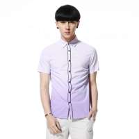 唐狮 男式 短袖条纹渐变衬衫111211013115（蔷薇紫S）