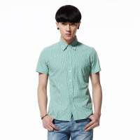 唐狮 男式 短袖格子衬衫111211013301（草绿XXL）