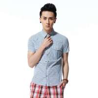 唐狮 男式 格子短袖衬衫111211013402(翠绿XL)