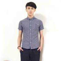 唐狮 男式 潮格短袖衬衫112111015432(藏青L)