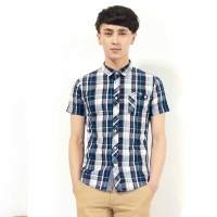 唐狮 男式 潮格短袖衬衫112111015432(暗蓝M)