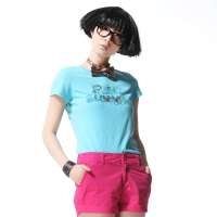 唐狮 女式 动物字母主题印花T恤(下单款)111221022435(海湾蓝L)