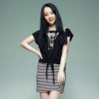 唐狮 女式 短袖下摆系带印花T恤613221022412(黑色L)