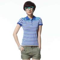唐狮 女式 条纹polo衫111221026015(靛蓝XS)