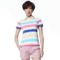 唐狮 女式 梭织领条纹polo衫111221026016(靛蓝S)