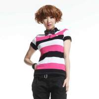 唐狮 女式 条纹短袖POLO衫111231026074(桃红XS)