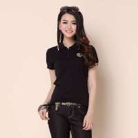 艾夫斯 女英伦时尚百搭短袖POLO衫21222122006(黑色/L)