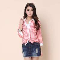 艾夫斯 女韩版气质OL条纹七分袖衬衫21222120051(洋红/M)