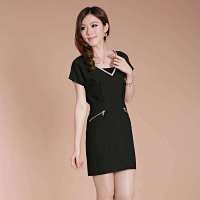 伊薇瑞 女装深V领链条装饰连衣裙E820558(黑色/L)