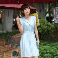 伊薇瑞 女装休闲收腰连衣裙E820252(蓝色/XL)