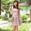 伊薇瑞 女装涂层格子月儿半盖袖连衣裙E820351(粉红色/xl)