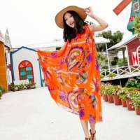 伊薇瑞 女装浪漫假期碎花雪纺连衣裙E820767(橘黄色/均码)