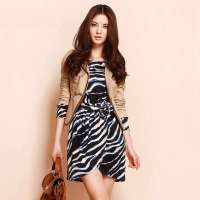 婉甸 女装欧美复古风拼皮长袖西装外套1121055102 (驼色/S)