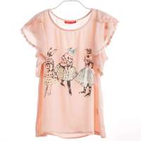 茵佳妮 女装 卡通宽松短袖雪纺衬衫5132-1120289(杏花粉红/M)