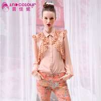 茵佳妮 女装 波点打底衬衫衬衣5132-1110273(杏花粉红/S)