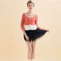 茵佳妮 女装 花朵拼接蕾丝短外套5132-1410059(橘色/M)