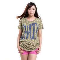 Feelie 女式 韩款字母印花时尚T恤FW132010578(橄榄绿均码)