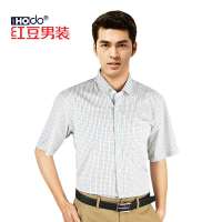 红豆男装商务休闲格子短袖衬衫HDECS32018(3号款P09紫格165/84A)