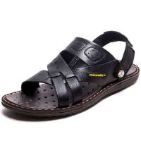 木村树男式舒适耐磨荔枝纹牛皮两穿凉拖鞋M344731黑色39