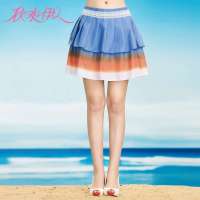 秋水伊人 女装甜美淑女修身百搭荷叶边镂空钩花装饰A字半身裙122109032(浅蓝/M)