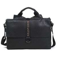 Bostanten/波斯丹顿 低调格纹 压花牛皮男士手提包B10164黑色