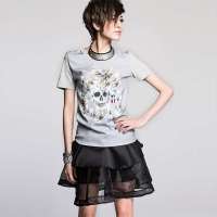 七格格 女装OTHERMIX夏装新品时尚潮T蜻蜓骷髅印花短袖T恤3MA2155X(灰色/S)