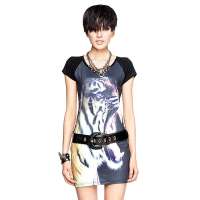 七格格 女装OTHERMIX夏装新款狂野虎头印花短袖连衣裙3MA2192P(黑色/L)