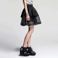 七格格 女装OTHERMIX夏装新款双层性感透视蓬蓬裙大伞裙半身裙3MP2042X（黑色/S）