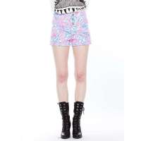 七格格 女装OTHERMIX夏装新款树叶印花单排扣门襟休闲短裤3MX2009X(玫红/L)