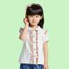 瓢虫之家童装今年夏季新品 女童 针织镶花边泡泡袖短袖衬衫LFXZ0362本白160