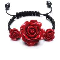TFF蒂凡 红珊瑚手工编织手链  红色玫瑰 大小可调