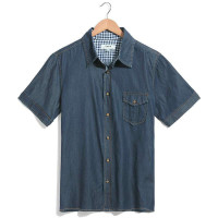 VaLS 男装潮流时尚洗水牛仔短袖衬衣衬衫030200049(深蓝色/M)