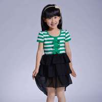 瓢虫之家童装 夏装新品女童针织雪纺连衣裙LFXZ4192绿色160