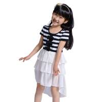 瓢虫之家童装 夏装新品女童针织雪纺连衣裙LFXZ4192黑色150