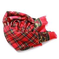 钱塘荷韵花边斜纹格子斜纹缎中长巾1402-2