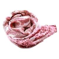 钱塘荷韵豹纹边神秘花素绉缎长巾1404-2