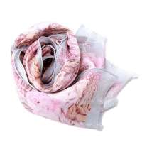 钱塘荷韵装饰边神秘花提花缎条绡长巾1405-2