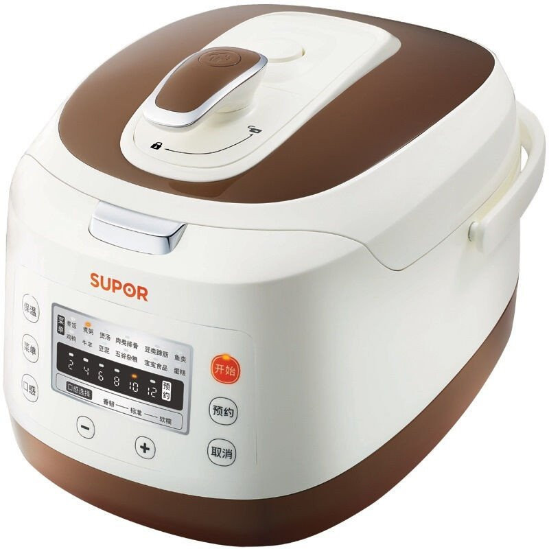 苏泊尔(SUPOR)CYSB50FD9-100 白褐色 电压力锅 5L (一锅双胆) 智能预约 高压锅