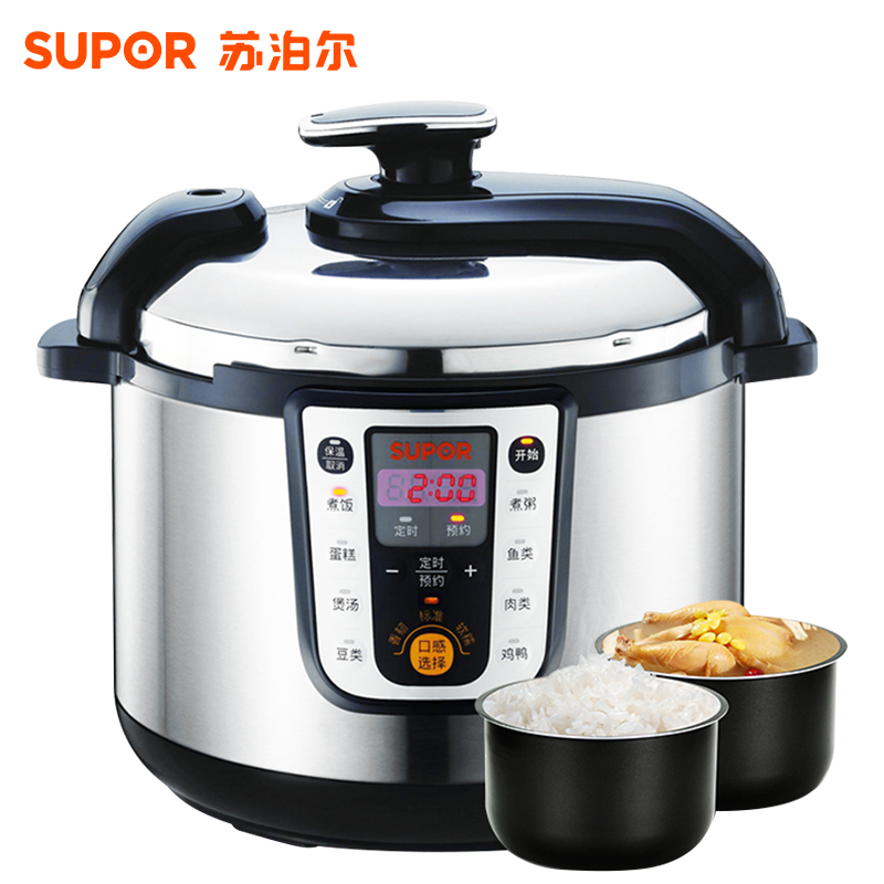 苏泊尔(SUPOR)CYSB60YC6A-110电压力锅 6L双胆高压锅 金属色高清大图