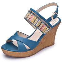 奥康女鞋凉鞋女厚底松糕鞋坡跟舒适女式鞋123221079蓝色37