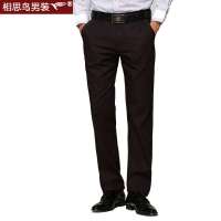 红豆相思鸟男装休闲直筒纯色休闲裤HDXK13302(B5黑色32)